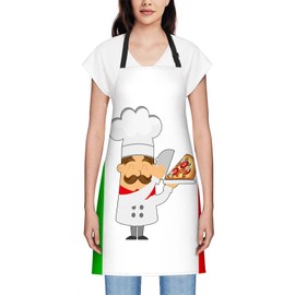 Smooffly Italy Flag Cartoon Chef Pizza Apron Adjustable Apron Cooking Kitchen Chef Women Men Aprons for Home Kitchen, Restaurant, Coffee House, Baking Gardening BBQ