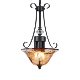 rosysky 3-Light Glass Chandelier,Black Farmhouse Pendant Light Fixture for Kitchen Adjustable with Amber Shade Glass,Hanging Light for Hallway Entryway Dining Room Island