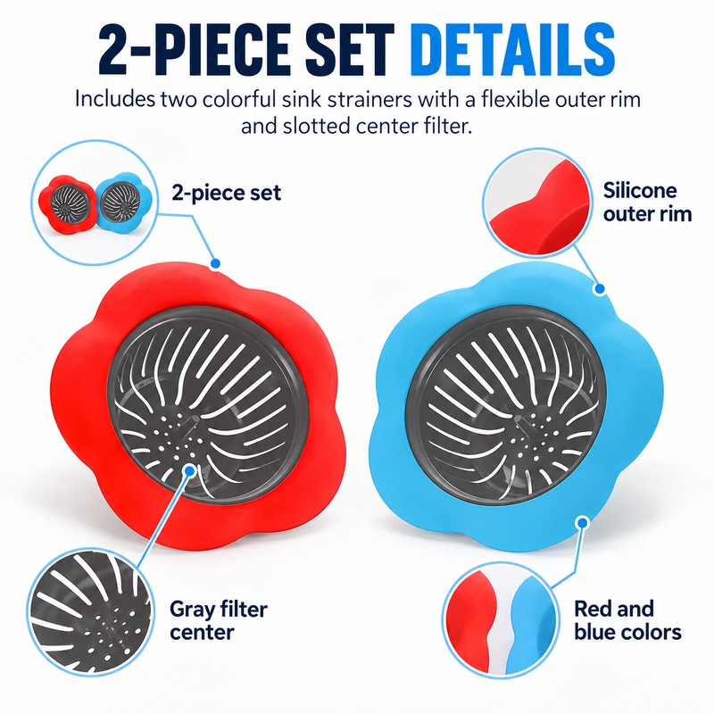 2-Pack Silicone Sink Strainers for Kitchen Drains – 4.5-Inch Anti-Clog