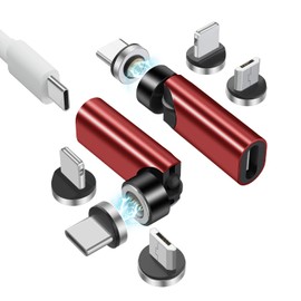 HESKUL 540° Rotate USB C Magnetic Adapter 2Pack Magnetic USB C Adapter 3 in 1 3A Fast Charging QC3.0 480Mbps Data Transfer, Red