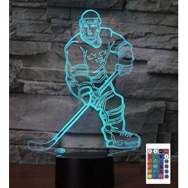 SUPERIORVZND 3D New Ice Hockey Athlete Lamp Night Light Remote Control Power Touch Switch Table Desk Optical Illusion Lamps 16 Color Changing Lights Home Decoration Xmas Birthday Gift