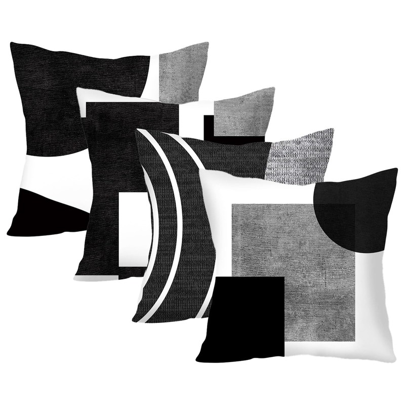 AUTUUCKEE Black and White Grey Cushion Covers, Set of 4