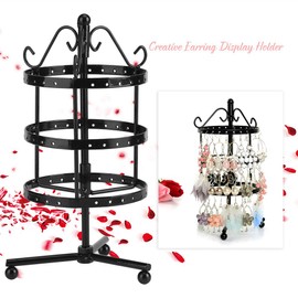 Jewelry Display Stand, 3 Tier Metal Jewelry Organizer Hanger Display Stand 72 Holes Rotatable Earring Organizer Metal Holder Home Wall Art Decor Design for Earrings Bracelets Rings Necklaces(02)