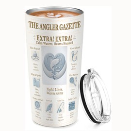 Fishing Gifts - Vaso de pescador de 20 onzas, acero inoxidable aislado al aspiradora, taza de viaje delgada – Arte de pescador de periódico clásico, iconos de pescado y gancho en relieve, apto para