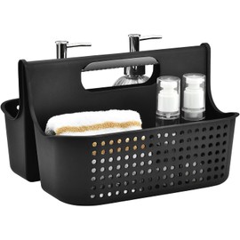 ALINK Plastic Shower Caddy Basket, Portable Divided Cleaning Supply Storage Organizer with Handle for College Dorm Bathroom (black)