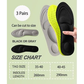 3 Paar 3D Massage Schuheinlagen,Komfort Einlegesohlen Herren Damen Fußgewölbestütze,Schweißabsorbierend & Rutschfest | Ideal für Sommer & Alltag (Schwarz, S (35-40))