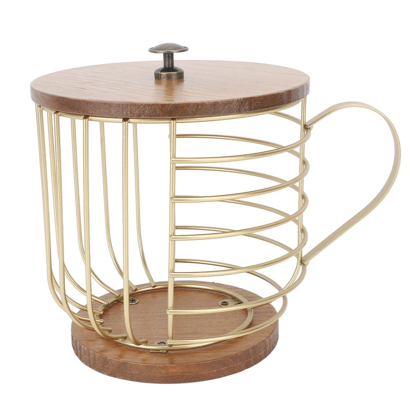 Coffee Pod Holder Iron Large Capacity Space Saving Wooden Base