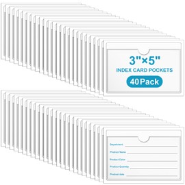 40 Pack 3" x 5" Index Card Pockets with Top Open Self-adhesive Index Card Holders Clear Plastic Labels Holders for Storage Bins, Organizing