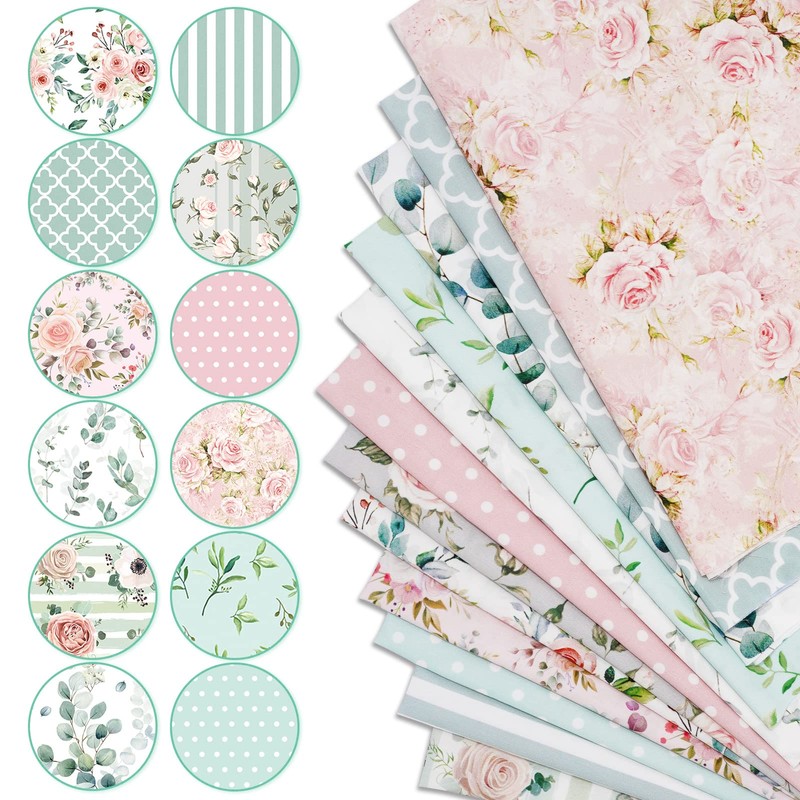 Whaline 12Pcs Spring Cotton Fabric Bundles 18 x 22 Inch