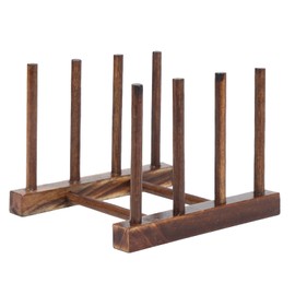 Entatial Dish Drainer Crockery Drainer Foldable Composite Wood Dish Drainer Space Saving Storage for Plates, Saucers, Cups (4 Column Charcoal)