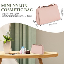 Aucuu Travel Makeup Pouch, Small Makeup Bag, Mini Cosmetic Bag with Compartments, Multifunctional Waterproof Cosmetic Bag, Portable Toiletry Bag, Travel Organizer Bag for Women Girls, Pink