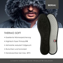 PrimaLoft® Thermo Soft Shoe Insole for Warm Feet in Winter by Bergal with PrimaLoft® Insulation, Down-like, Recycled Functional Fibre to Protect Against Cold in Sizes 36 - 46 (Thermo Soft) - black, size: 45
