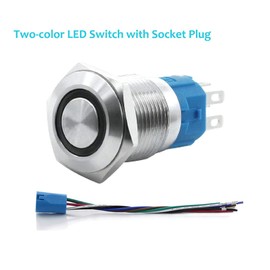 WerFamily 2 Colors Red Blue Angel Eye LED 16mm Latching Push Button Switch 1NO 1NC SPDT ON/Off Waterproof Metal Round with Wire Socket Plug