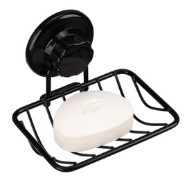 iPEGTOP Super Powerful Vacuum Suction Cup Shower Soap Dish - Strong Rustproof Stainless Steel Soap Saver Sponge Holder for Bathroom & Kitchen Sink, Black- 2 Pack
