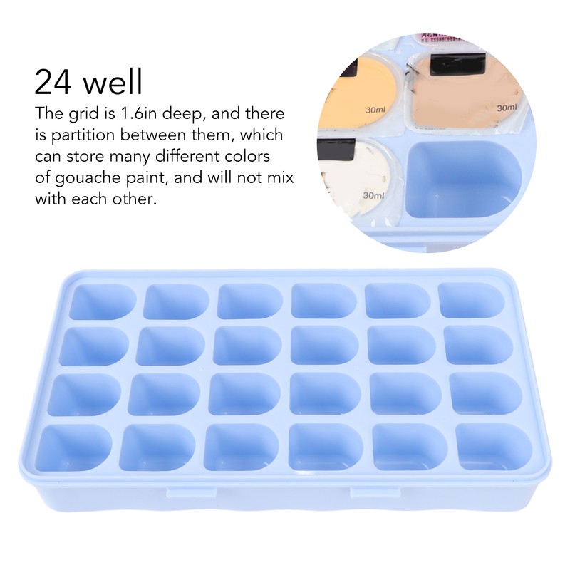 Gouache Paint Box 24 Well Storage Palette Box Portable Plastic