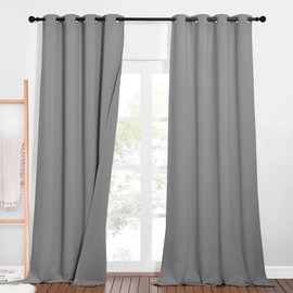 NICETOWN Outdoor Noise Blocking Blackout Curtains, Full Privacy Wall Divider, Heavy-Duty Blinds for Office Windows, Inside Detachable Felt Liner Curtains for Daytime Sleep (Silver Grey, 108" Length)