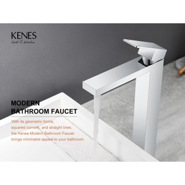 KENES Chrome Bowl Vessel Sink Facuet Single Handle Tall Bathroom Sink Faucet Bathroom Vanity Faucet Basin Mixer Tap with Water Supply Lines and Pop Up Sink Drain, LJ-9031A-5