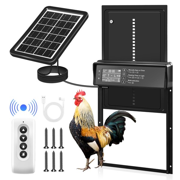 Sakerplus Automatic Chicken Coop Door Solar Powered, Automatic Chicken Door
