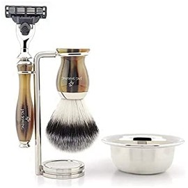 Synthetic Silver Tip Hair Shaving Brush 3 Edge Razor Ideal for Hair Care Nickel Plated Stand