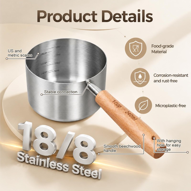 1Pcs 1Cup(240ml | 8oz) 304 Stainless Steel Measuring Cup with