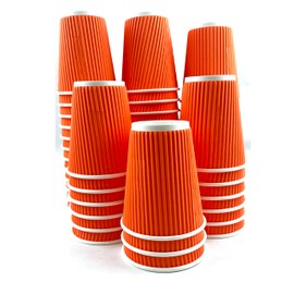 Heyiwell 8 oz Insulated Ripple Paper Coffee Cup 500 Pack Disposable Coffee Cups Suitable for Cold/Hot Coffee, Chocolate, Juice or Tea,Orange