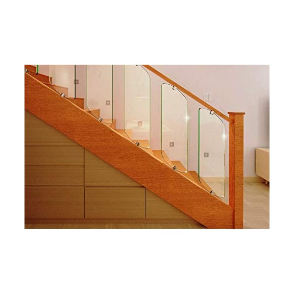Home Supplies Toughened Clear Glass Decking Panel Rack Railing Infill Stairparts Easy Fit for Stair, Balcony, Glaze Glass Staircase and Chrome Clamps. (8mm X 200mm X 830mm)