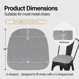 PAROLL Metal Chair Cushions Set of 2, 14x14 Seat Cushion for Metal Dining Chairs 14 Inch Small Tolix Chair Pads, Light Gray