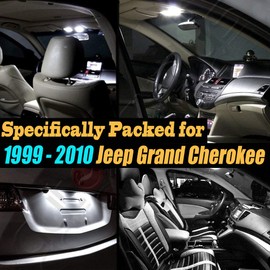 10Pcs Super White 6000k Car Interior LED Light Kit Pack Compatible with 1999-2010 Jeep Grand Cherokee