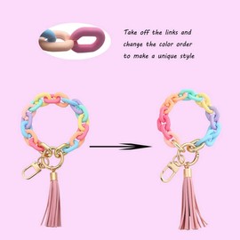 Guidre Key Fob Car Women Key Ring Bracelet Car Key Ring with Tassel Christmas Gifts for Women, Wrists Key Chain for Women, colour gradient