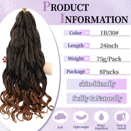 Locescsoc 24 Inch French Curls Braiding Hair 8 Packs Spanish Curly Braids Pre Stretched Loose Wave Soft French Curl Synthetic Braiding Hair Extensions for Women (1B/30, 24 Inch (Pack of 8))