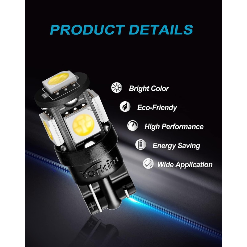 Yorkim 194 LED Bulbs White 6000k Super Bright 5th Generation,