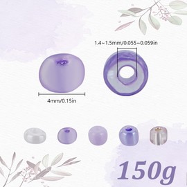 HOBBIESAY 150g Glass Seed Beads 4mm Purple Seed Beads 6/0 Small Round Spacer Loose Czech Beads Crafts Beads for DIY Necklaces Jewelry Making Hole:1.4-1.5mm