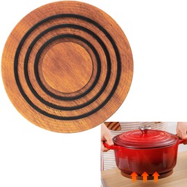 for le creuset Magnetic Wooden Trivet 8 Inch Acacia Wood with Black Silicone Rings, le creuset Trivet, Magnetic Wooden Trivets for Hot Pots and Pans Magnetic Wood Trivet for le creuset Dutch Ovens