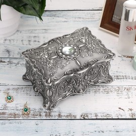 Hipiwe Vintage Rectangular Jewelry Box, Enameled Trinket Box Organizer Two Layer Treasure Chest Box Jewelry Decorative box Keepsake Gift Box Case for Women Girls,7"x5"x3"