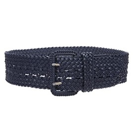 Women's 3" Wide Hand Made Braided Square Buckle Belt, Navy | M/L-36"