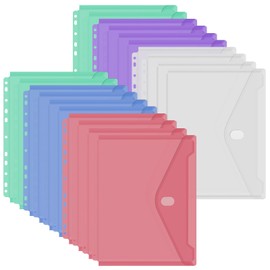YoeeJob 11 Holes Clear Poly Envelope Binders Pocket Insert with Hook and Loop Closure Letter Size 20 Packs(Multicolor)