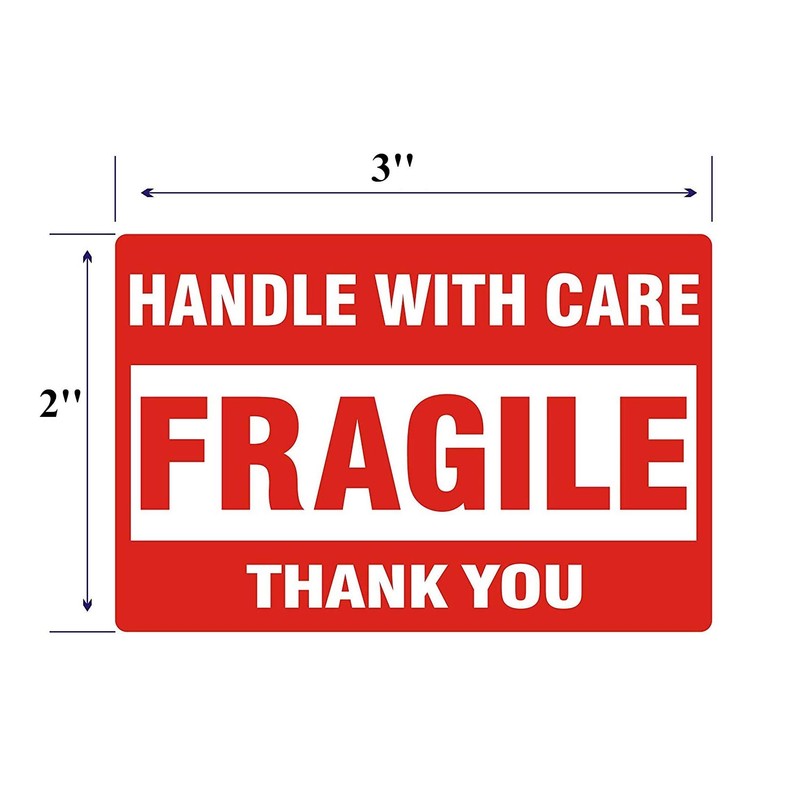 [1 Roll, 500 Labels] 2" x 3" Fragile Stickers Handle