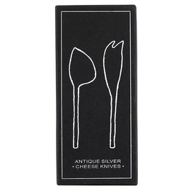 Santa Barbara Design Studio Cheese Knives Gift Set White & Black Cardboard Book Gifts, 2-Pieces, Antiqued Silver
