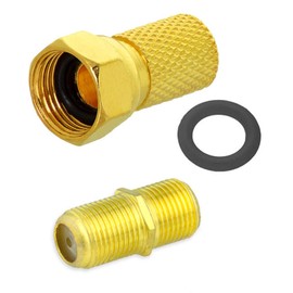 Elektronik-Technik F-Connector 6.5-7 mm + F-Double Socket Gold-Plated Coupling Satellite TV Aerial Coaxial Cable Connector (10x F-Connector + 5x Double Socket)