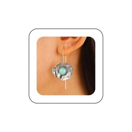 Allereyae Boho Gemstone Flower Dangle Earrings Flower Threaded Earrings Silver Floral Drop Earrings Floral Stone Earrings Metal Flower Earrings Jewelry for Women