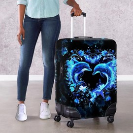 Bigcardesigns Travel Luggage Cover Neon Dolphin Print Suitcase Protector Fit 26-30 Inch Women Girls Travel Washable Baggage Covers Elastic Luggage Protector