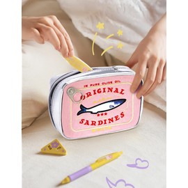 Cessfle - Bolsa de maquillaje con sardinas enlatadas, bolsa de maquillaje creativa y bonita bolsa de cosméticos para peces, Rosado, Rosado, Bolsa de cosméticos