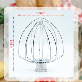 Adwrparts 6-Wire Whip Compatible with 4.5-5Qt Kitchenaid Tilt Head Stand Mixer, Replacement for Kitchenaid Stand Mixer Attachments and Accessories K45WW, Stainless Steel, Dishwasher Safe(1 Pack)