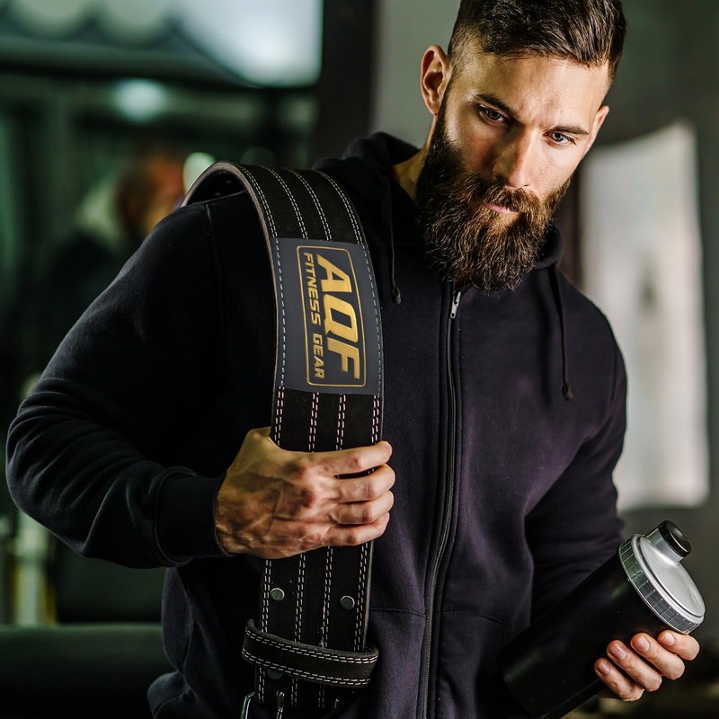 AQF Weight Lifting Nubuck Leather Powerlifting Belt Back Support –