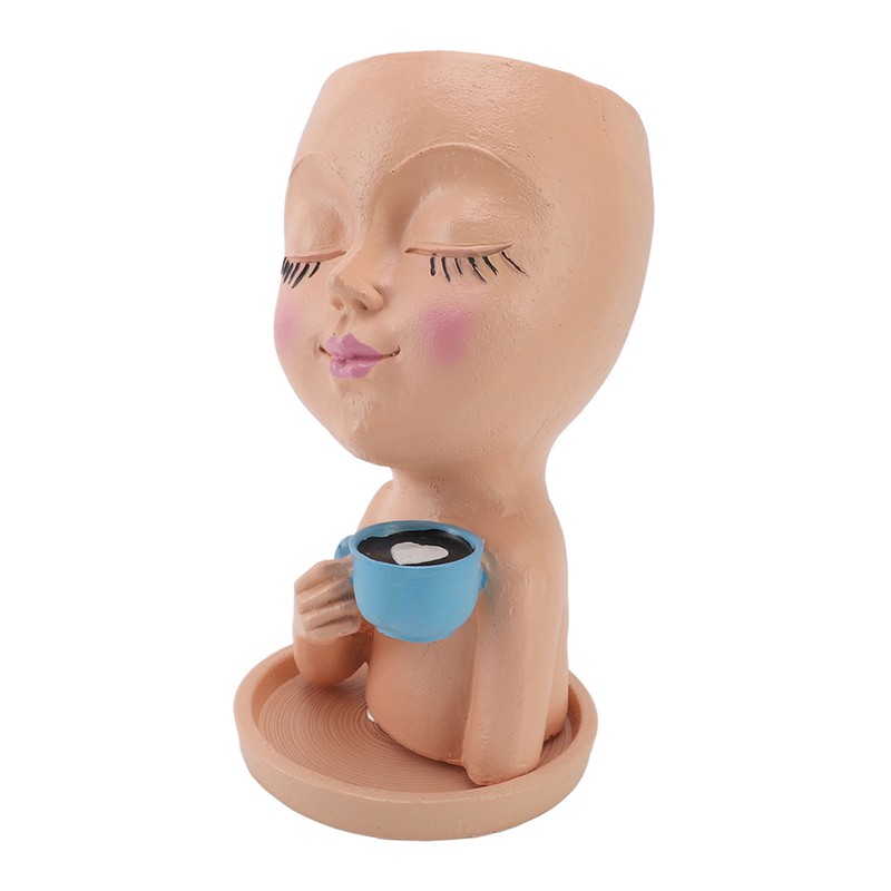 Resin Face Plant Pot Creative Cute Small Drinking Coffee Succulent