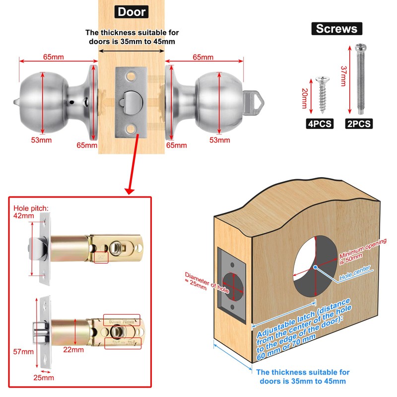 Faankiton Door Knob With Lock and Keys, Front Door Lockset,