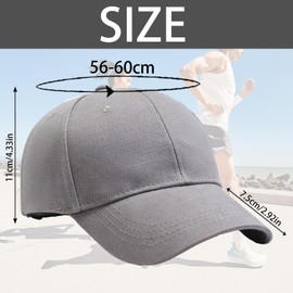 YOUYIKE Baseball Cap for Men and Women, Cotton Cap, Baseball Cap, Unisex, Adjustable, Plain, One Size, Sun Hat, gray, 60