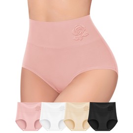 MEIYATING Women's Cotton Underwear High Waisted Tummy Control Panties Ladies 4 Packs Postpartum (MulticolorA,L)