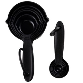 zoyizi Plastic Measuring Cups and Spoons Set of 10 for Baking & Kitchen, Engraved Metric & US Markings for Liquid & Dry Measuring, BPA Free, Black Measuring Cups & Spoons Set