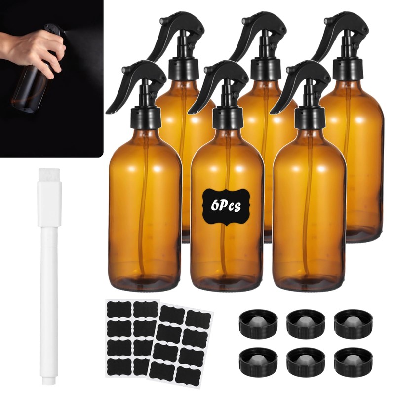 OMISTAR 6 Pcs 16 oz Amber Glass Spray Bottles for